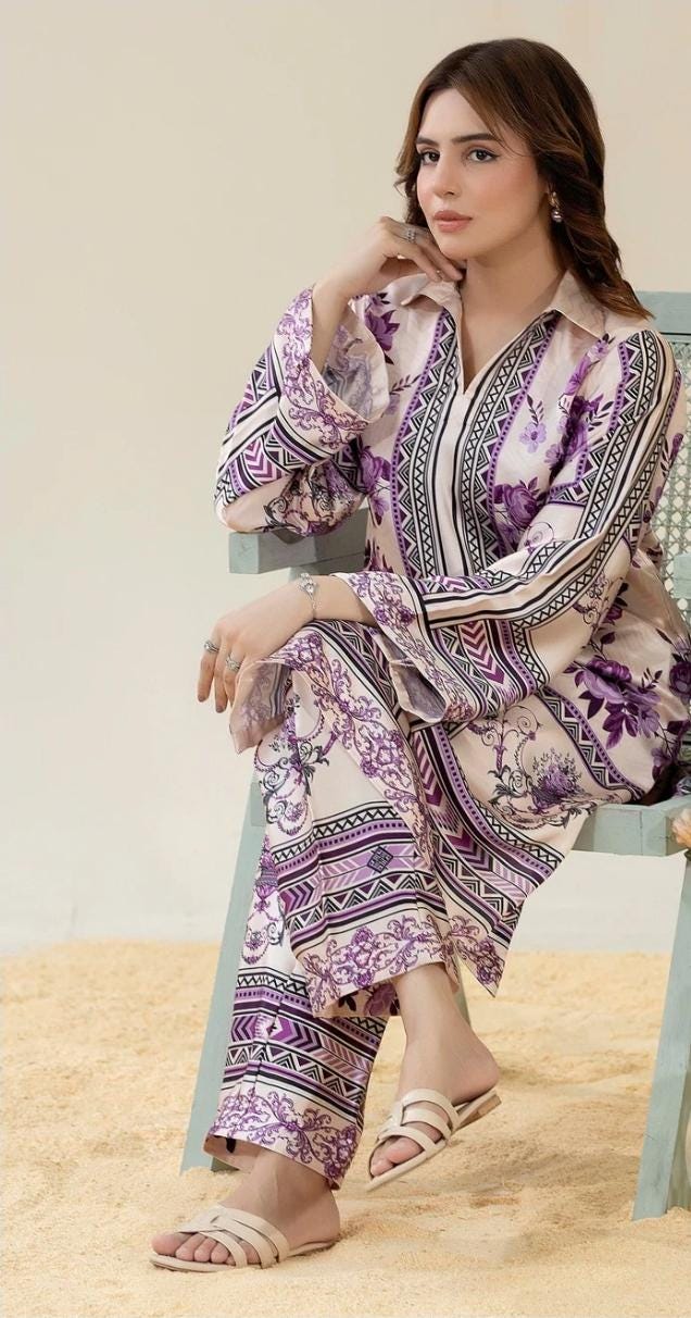 Floral Print Linen Co-ord Set | Pakistani Design Partywear