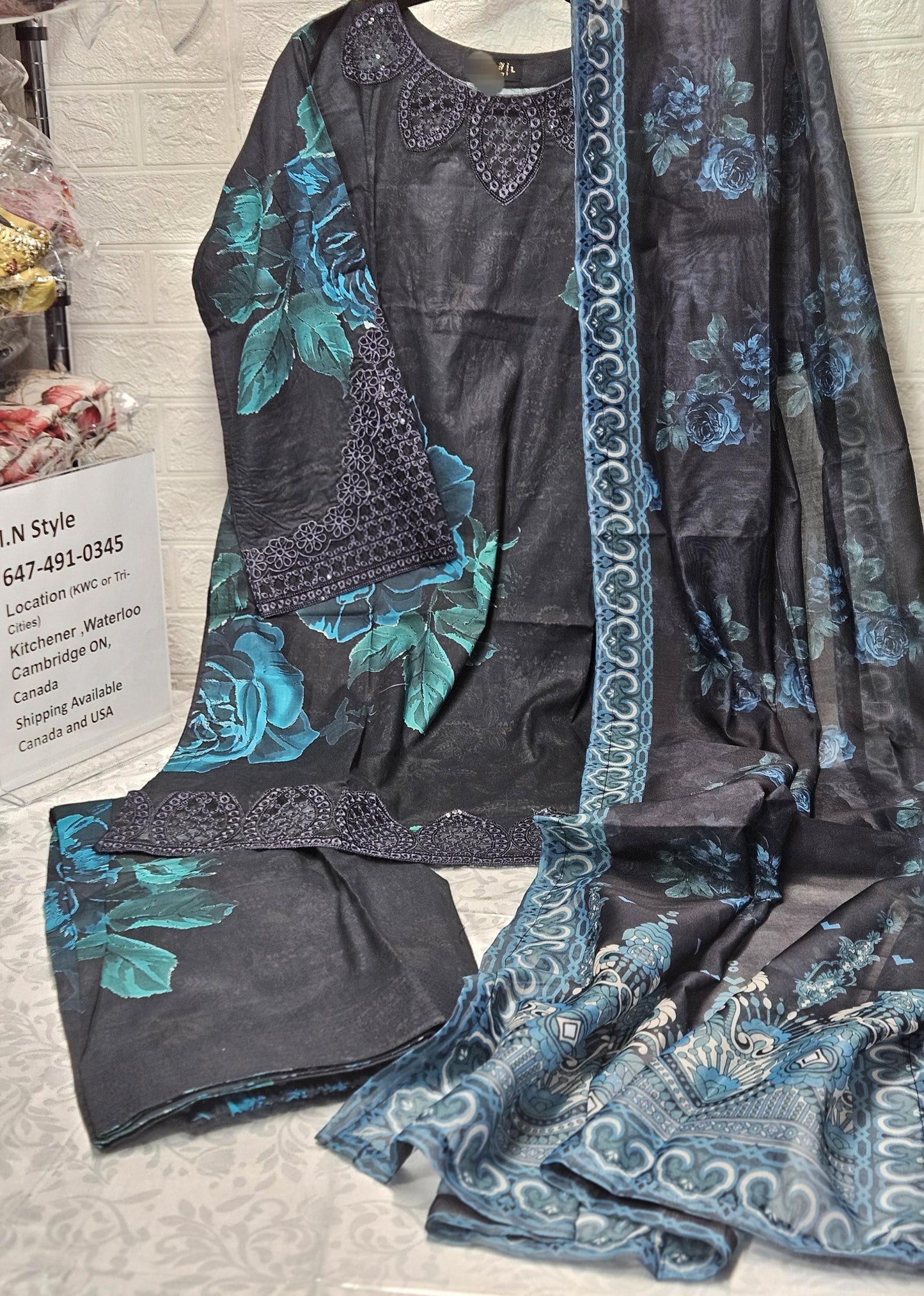Pakistani Embroidered Lawn Suit Canada | Digital Print 3 Piece Salwar Kameez Set