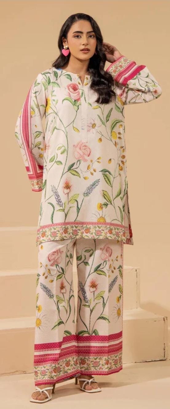 Pakistani Floral Linen Co-ord Set | Ready To Wear Party Outfit