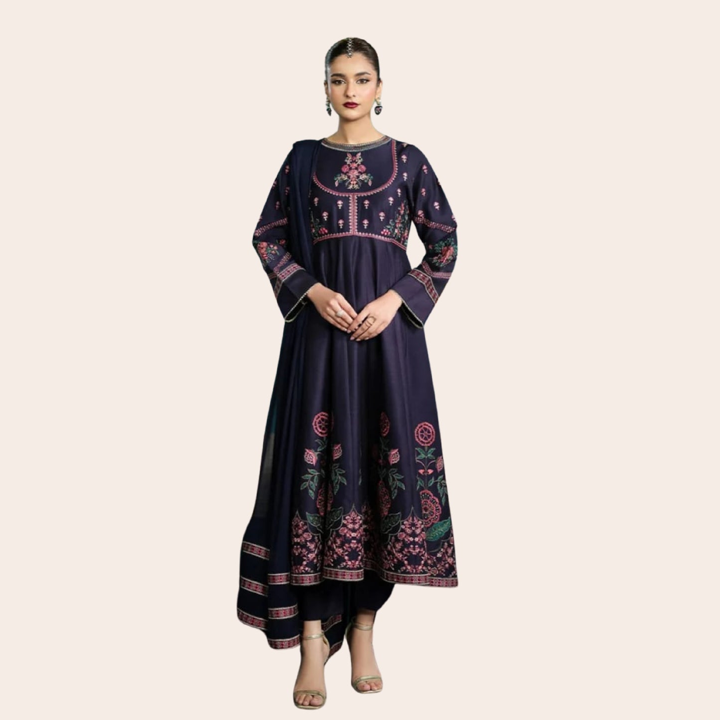 Embroidered Viscose Frock Pakistani Dress | Chiffon Dupatta 3-Piece Canada