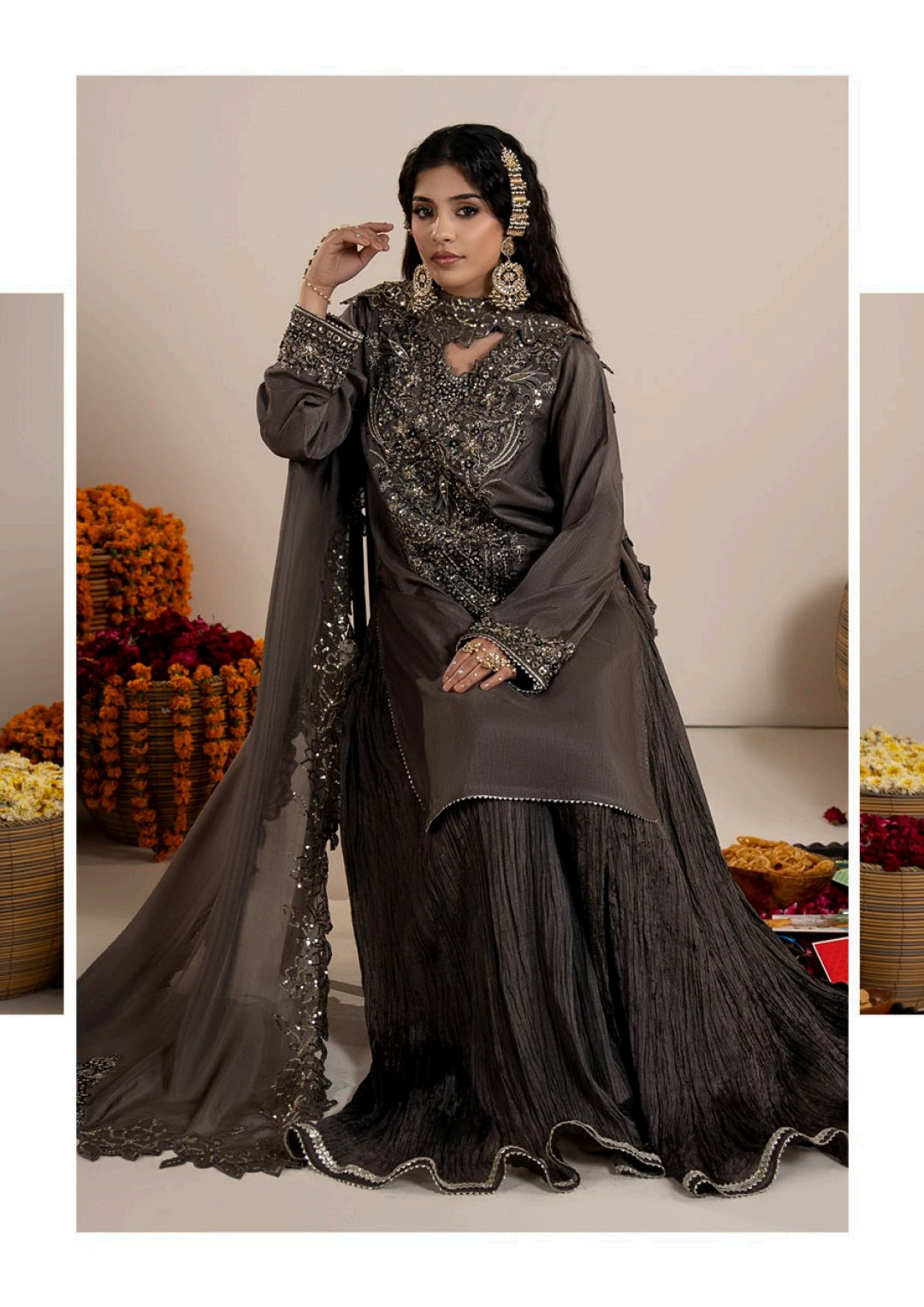 Luxury Raw Silk Pakistani Dress with Organza Dupatta | Embroidered Wedding Outfit Canada
