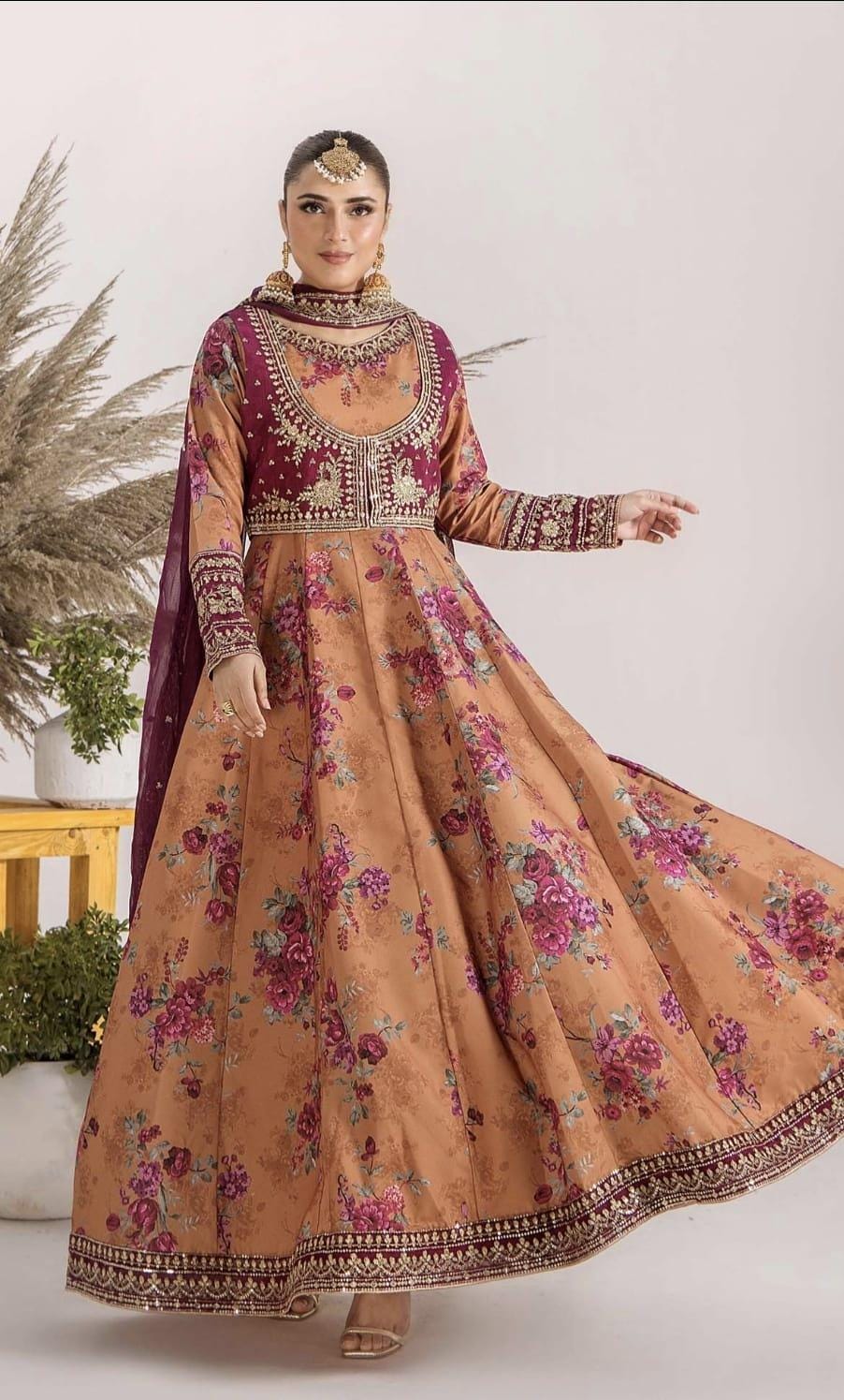 Embroidered Satin Salwar Kameez | Pakistani Digital Print Eid Outfit