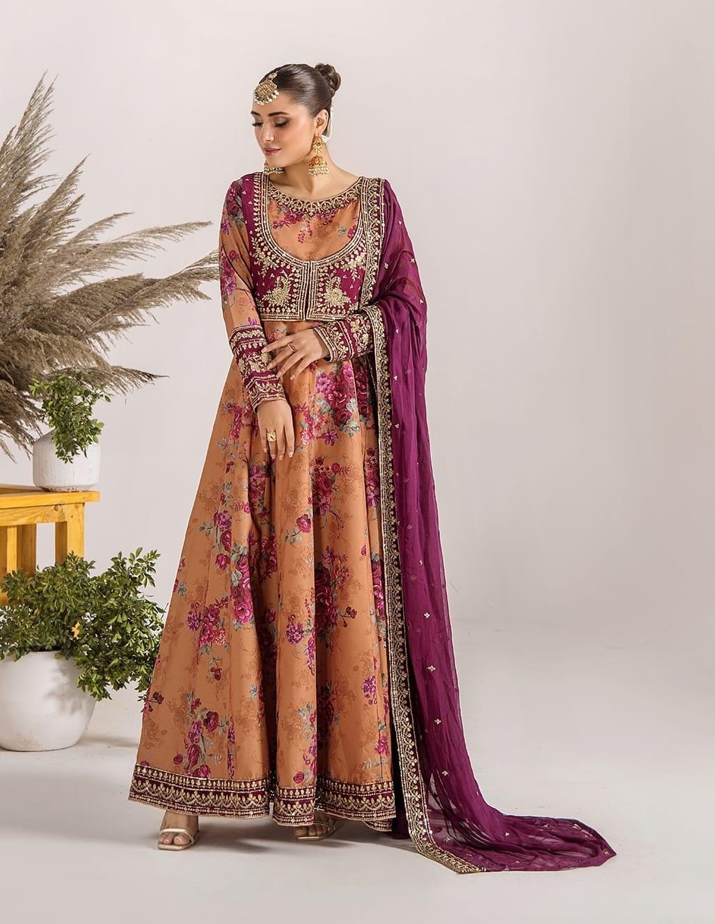 Embroidered Satin Salwar Kameez | Pakistani Digital Print Eid Outfit