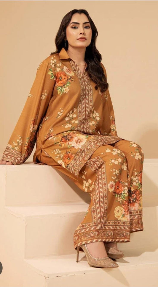 Pakistani Linen Co-ord Set | Floral Print, Ready to Wear