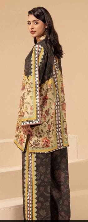 Pakistani Linen Co-ord Set | Floral Digital Print Partywear