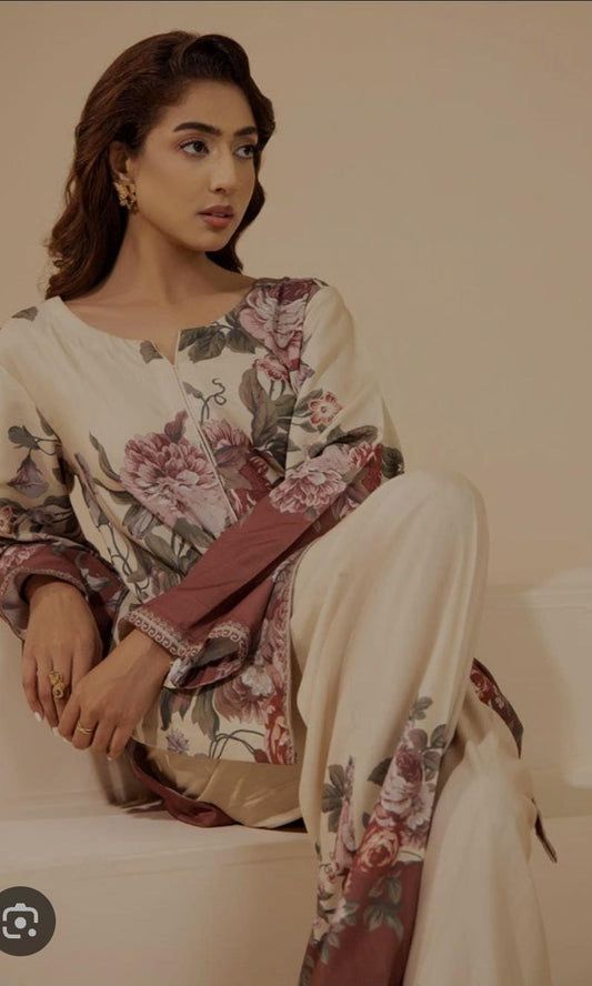 Floral Digital Print Co-ord Set | Slub Linen Partywear