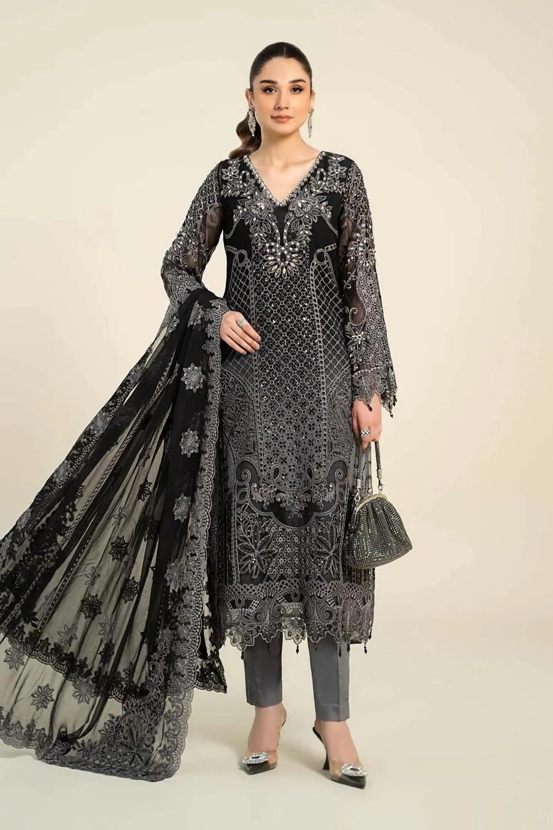 Black Chiffon Salwar Kameez: Pakistani Wedding Guest Outfit