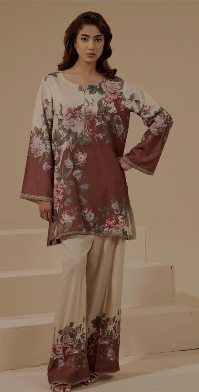 Floral Digital Print Co-ord Set | Slub Linen Partywear