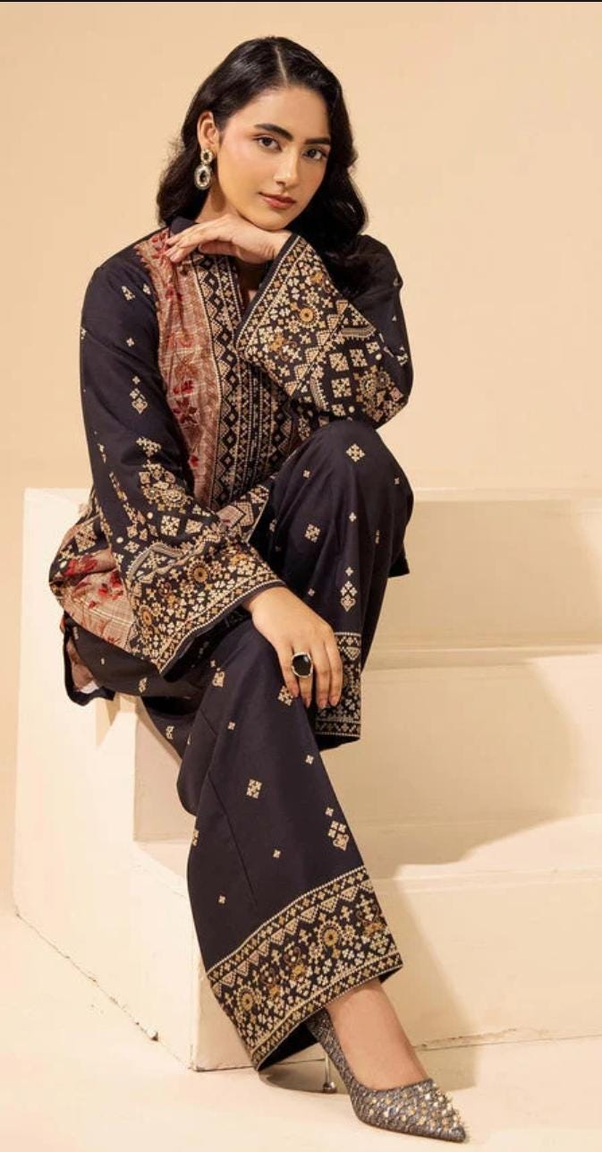Pakistani Slub Linen Co-ord Set | Digital Print Partywear