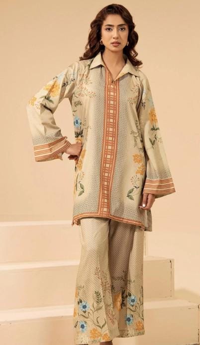 Pakistani Linen Co-ord Set | Digital Floral Print Partywear