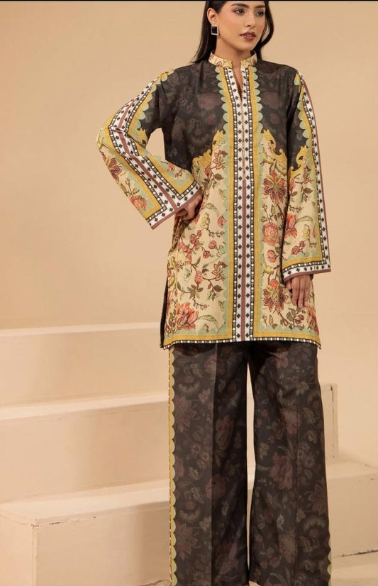 Pakistani Linen Co-ord Set | Floral Digital Print Partywear