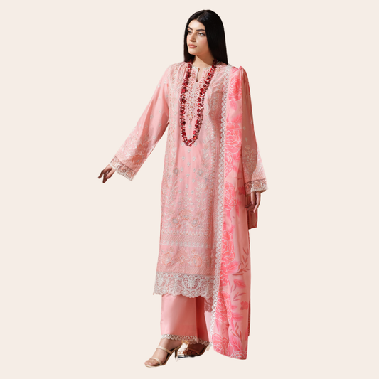 Pakistani Embroidered Cambric Suit Canada | Plazo Set with Digital Silk Dupatta