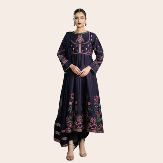 Embroidered Viscose Frock Pakistani Dress | Chiffon Dupatta 3-Piece Canada