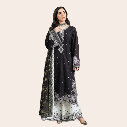 Cambric Cotton Embroidered Pakistani Dress | Cutwork Plazo & Silk Dupatta Canada