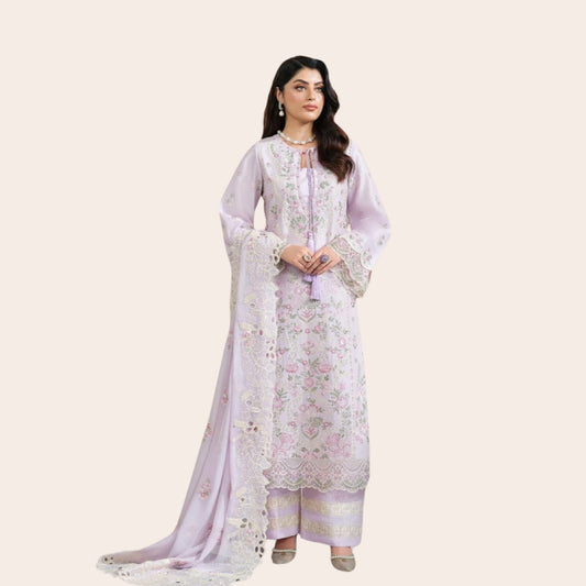 Embroidered Cambric Cotton Suit with Plazo & Chiffon Dupatta