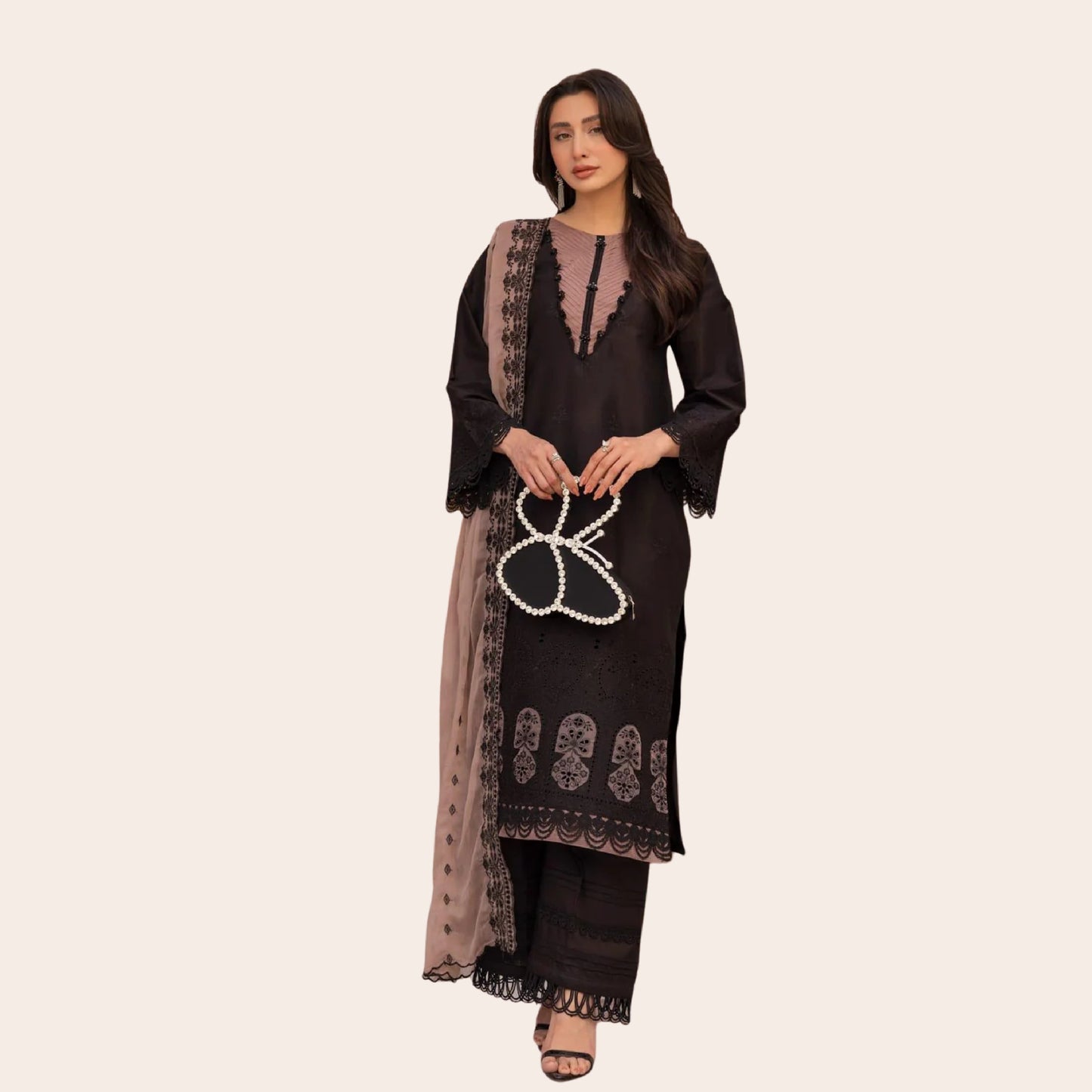 Embroidered Cotton Chikkankari Shirt – Organza Applique & Pearls