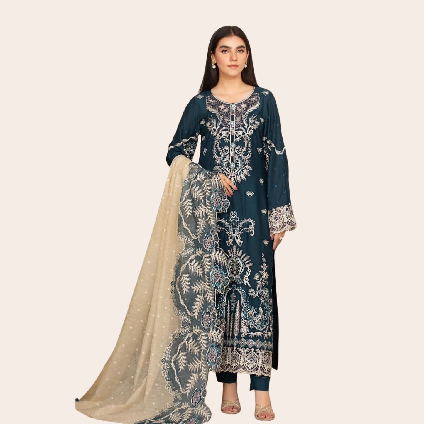 Embroidered Viscose Pakistani Suit with Masoori Dupatta | Designer Partywear USA Canada