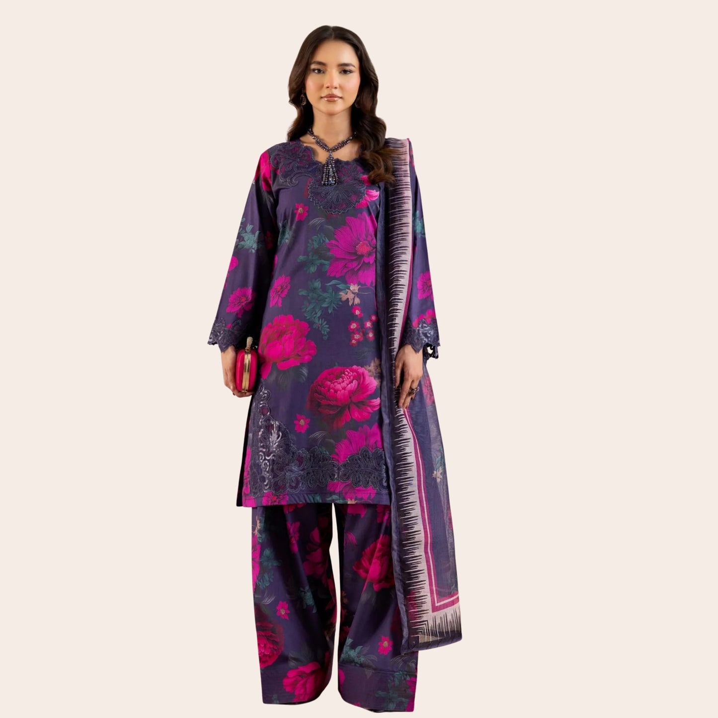 Embroidered Lawn Pakistani Salwar Kameez with Digital Dupatta | Eid Partywear USA Canada