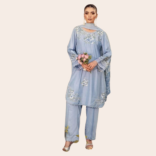 Pakistani Embroidered Viscose Suit Canada | Designer 3 Piece Salwar Kameez with Chiffon Dupatta