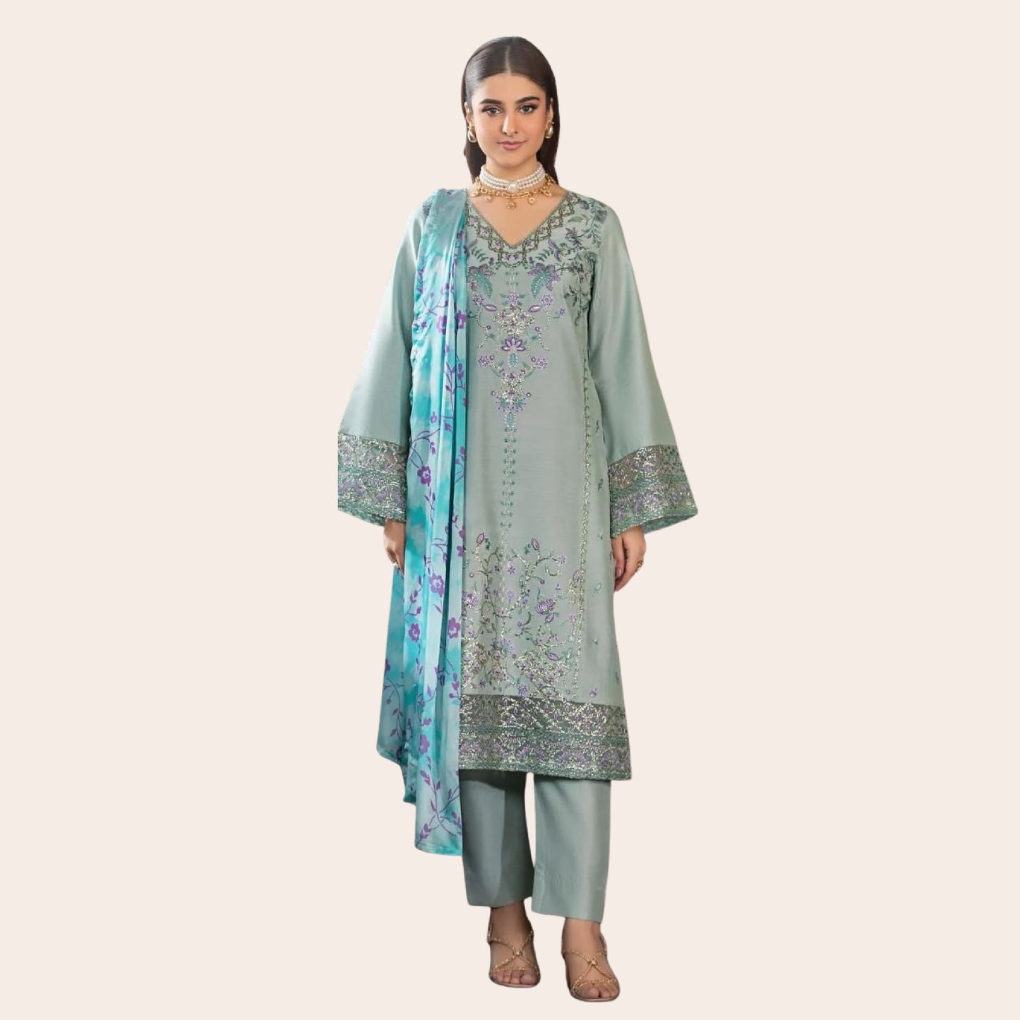 Embroidered Viscose Pakistani Suit with Masoori Dupatta | Party Wear USA Canada