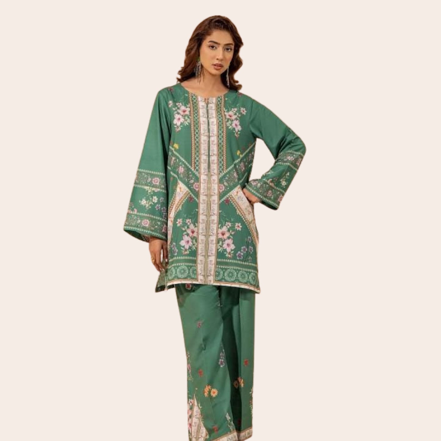 Floral Pakistani Co-ord Set | Slub Linen Shirt & Trouser | Casual Wear Canada