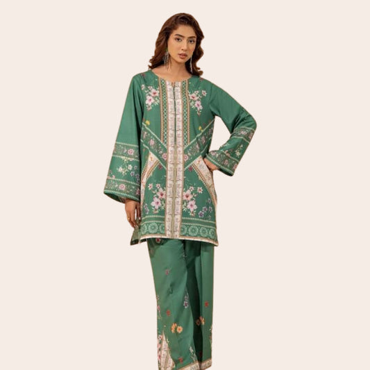 Floral Pakistani Co-ord Set | Slub Linen Shirt & Trouser | Casual Wear Canada