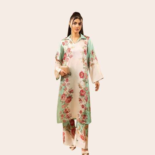 Floral Print Linen Co-Ord Set – Pakistani Designer Digital Print 2 Piece  Partywear (Canada & USA)