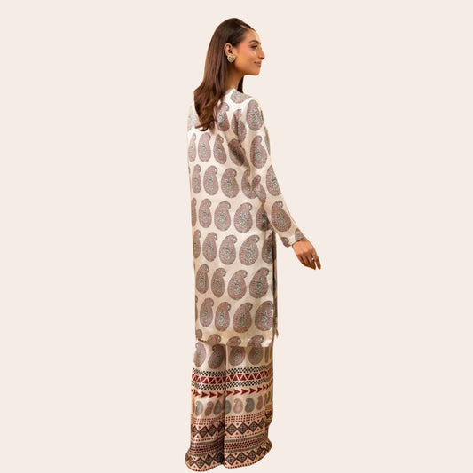Floral Print Linen Co-ord Set | Pakistani Designer Digital Print Partywear Ready to Wear Outfit