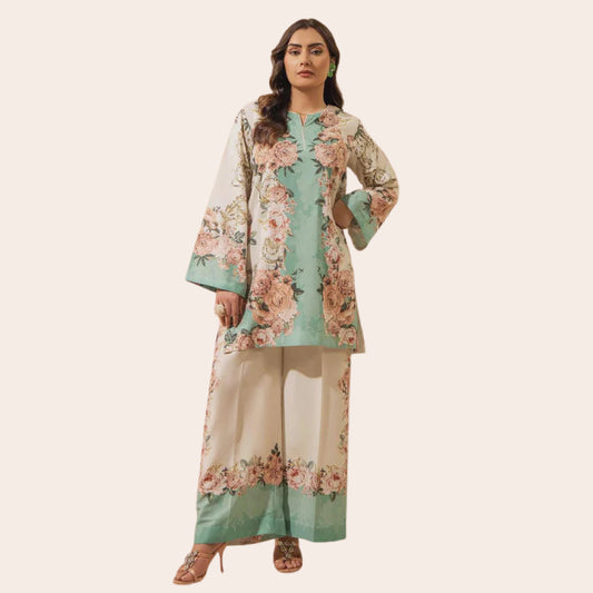 Floral Print Linen Co-Ord Set  2 Piece Outfit | Digital Print Ready to Wear Guest Partywear