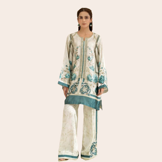 Floral Print Linen Co-Ord Set | Pakistani Designer 2 Piece Ready to Wear Digital Print Party Wear Dress for Women Canada & USA