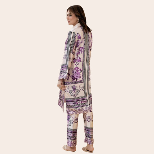 Floral Print Linen Co-Ord Set | Pakistani Designer Party Wear 2 Piece Ready to Wear | Canada & USA
