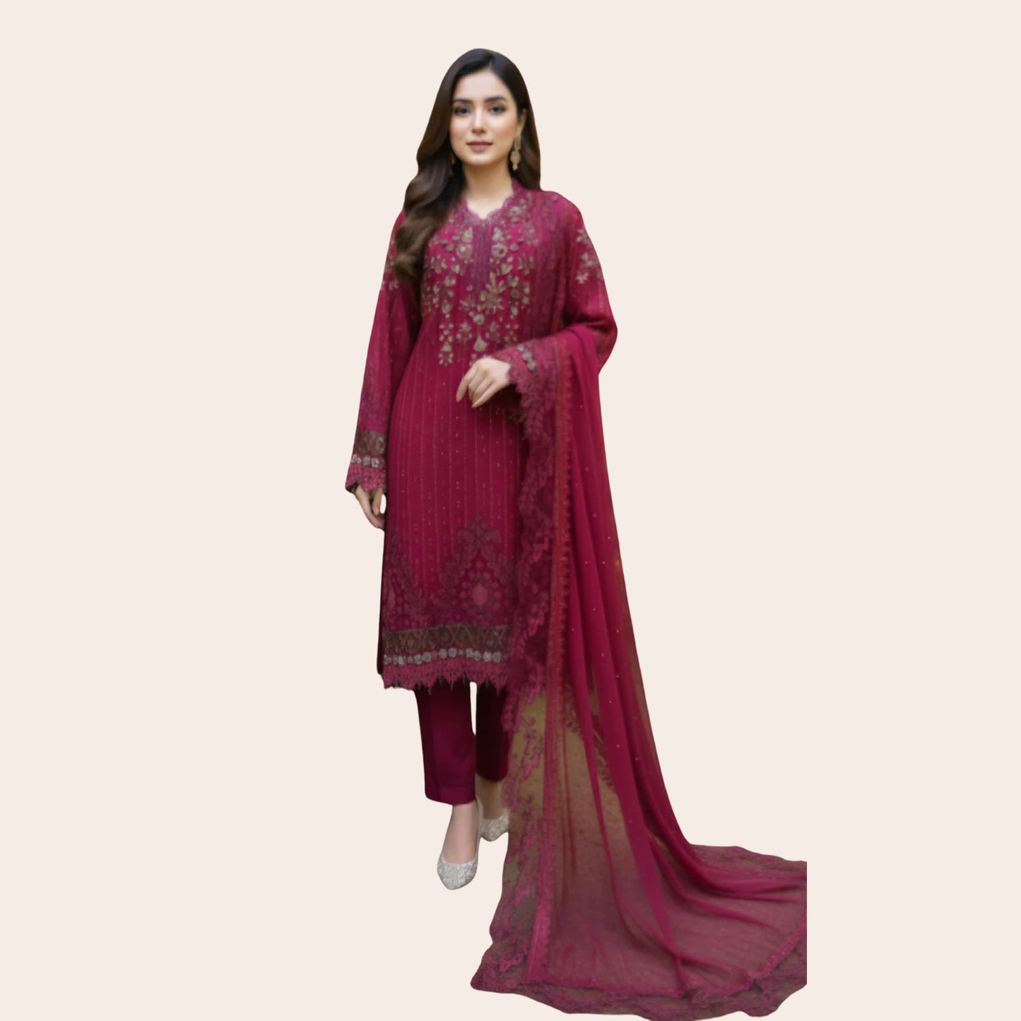 Maria B Inspired Chiffon Dress Canada | Luxury Embroidered 3 Piece Wedding & Party Wear
