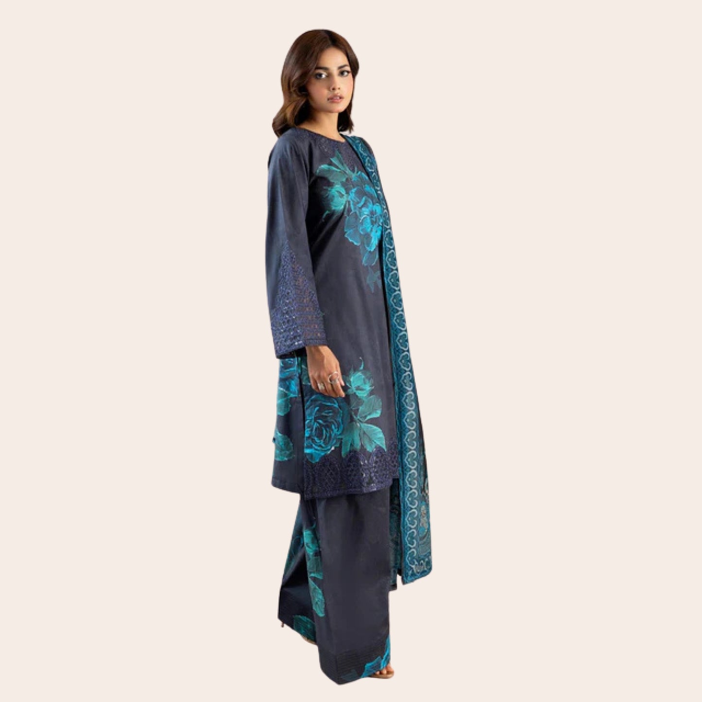 Pakistani Embroidered Lawn Suit Canada | Digital Print 3 Piece Salwar Kameez Set