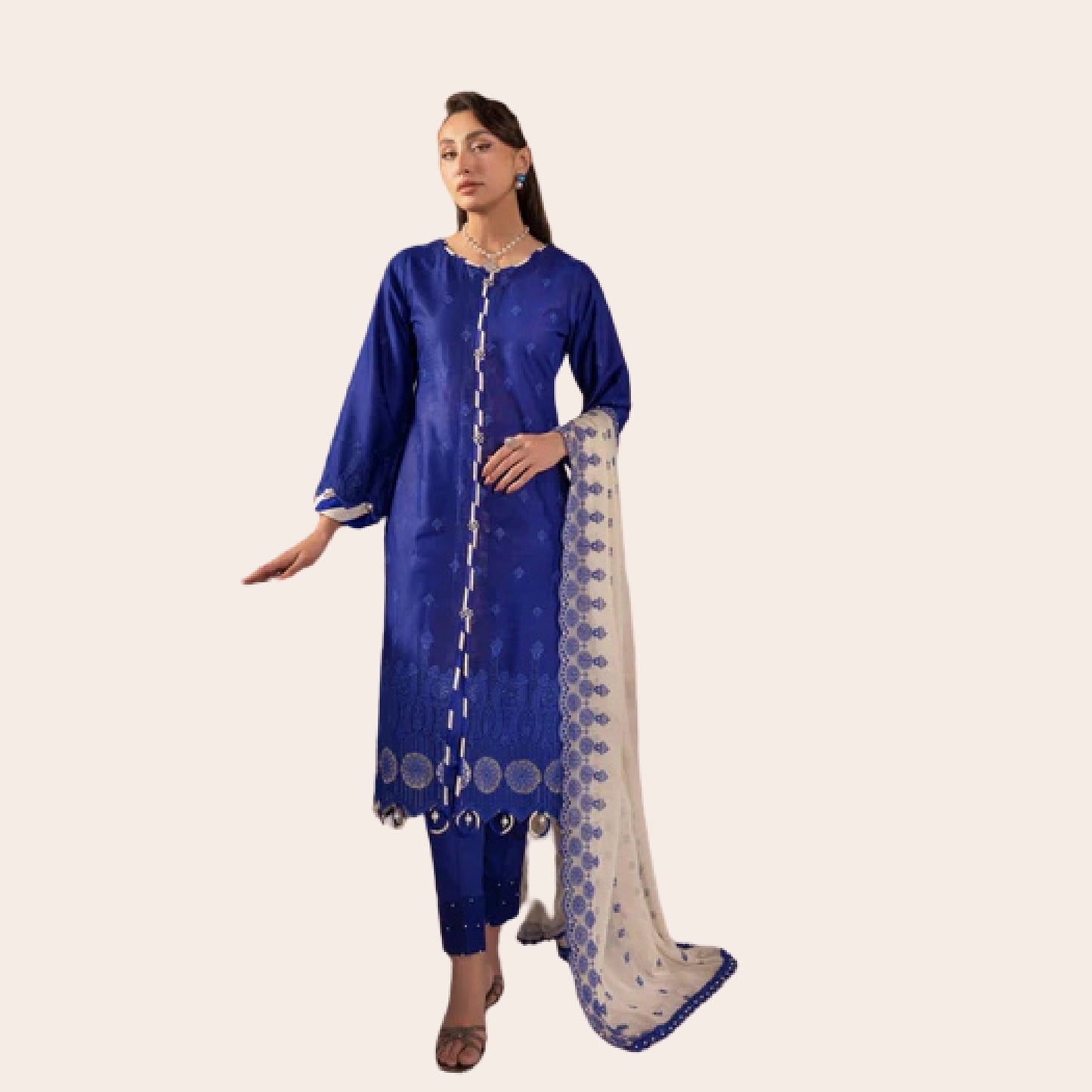 Pakistani Chikankari Lawn Suit Canada | Front Open Embroidered 3 Piece Dress