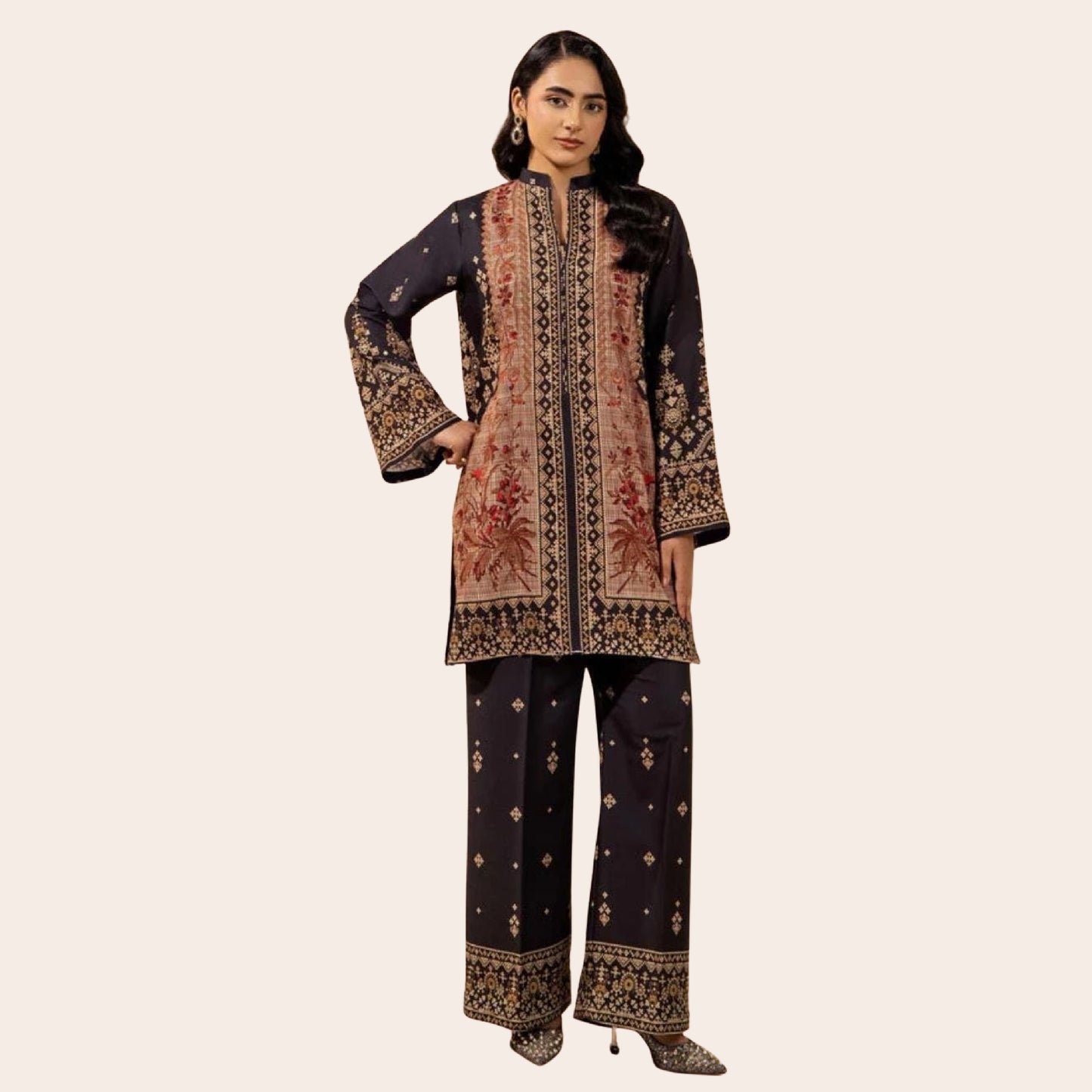 Pakistani Slub Linen Co-Ord Set | Digital Print Ready to Wear Outfit Canada