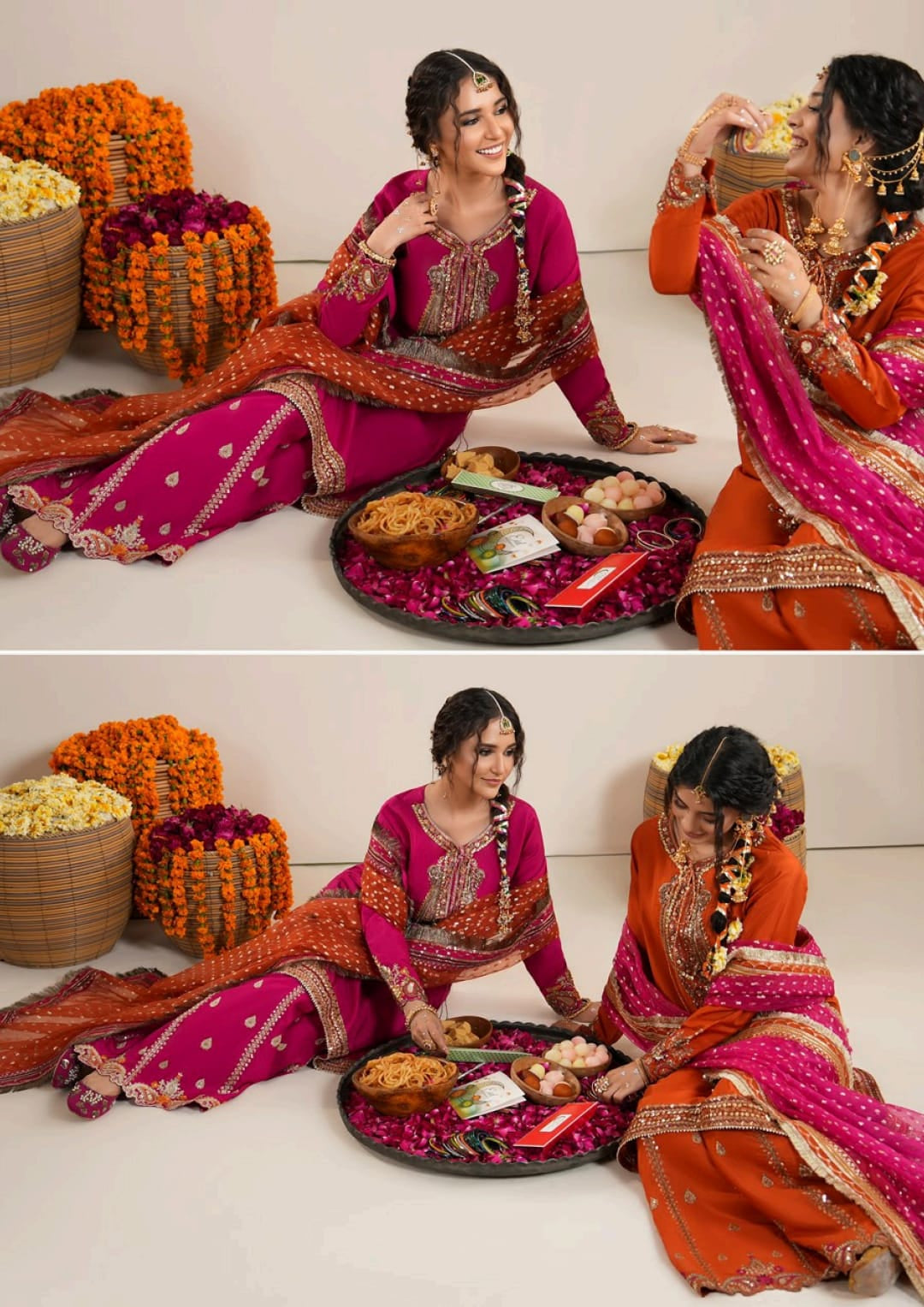 Fuchsia Raw Silk Pakistani Wedding Outfit | Embroidered Farshi Shalwar Dress Canada
