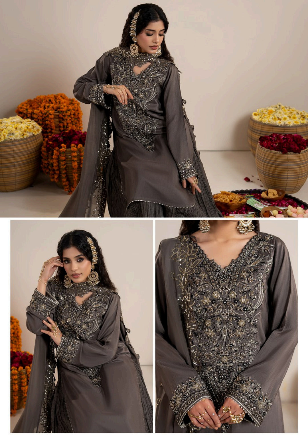 Luxury Raw Silk Pakistani Dress with Organza Dupatta | Embroidered Wedding Outfit Canada