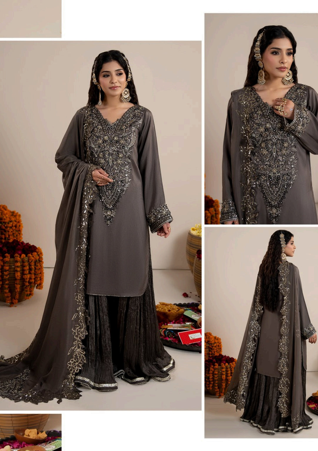Luxury Raw Silk Pakistani Dress with Organza Dupatta | Embroidered Wedding Outfit Canada