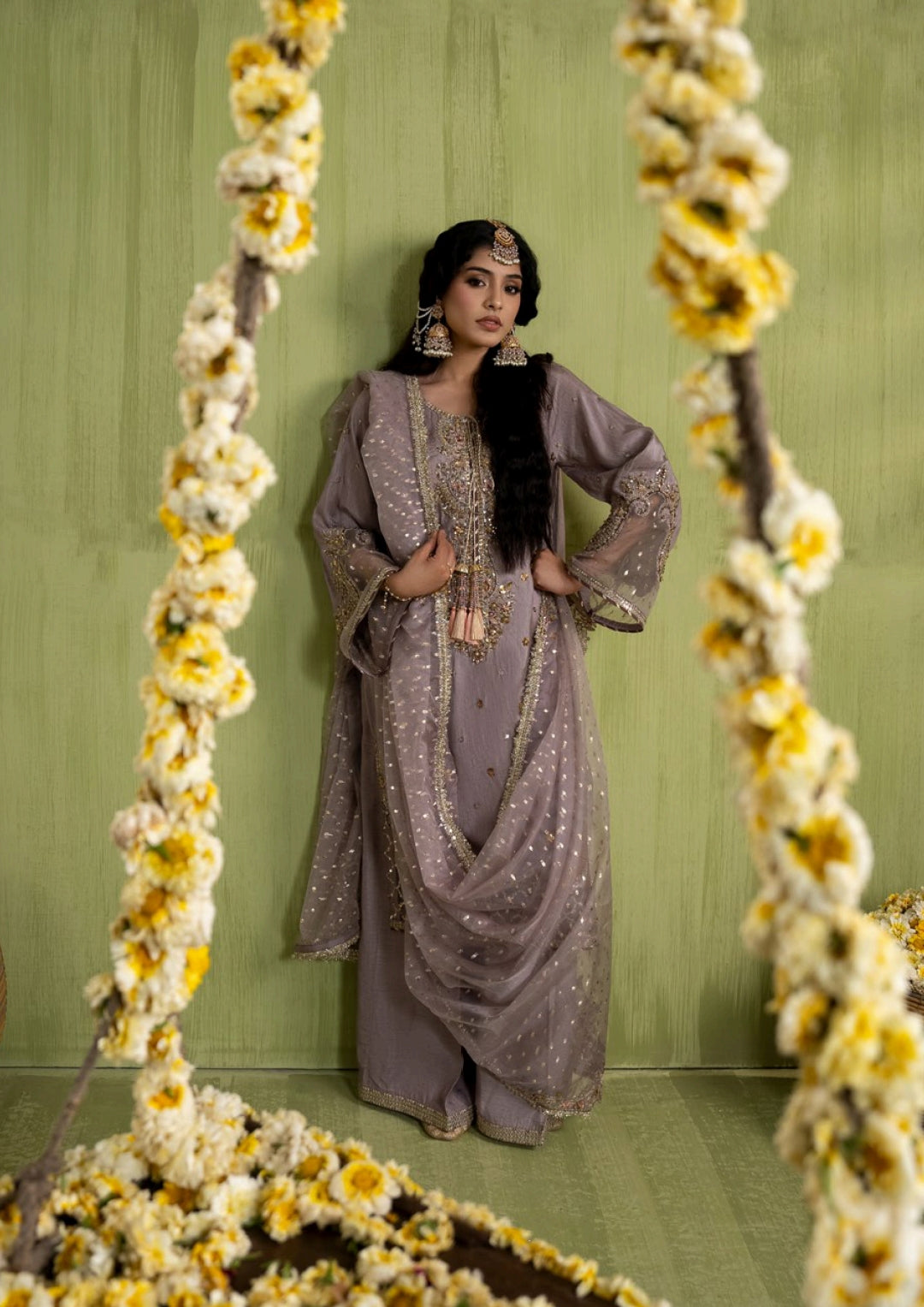 Refined Raw Silk Pakistani Wedding Dress | Farshi Shalwar & Organza Dupatta Canada