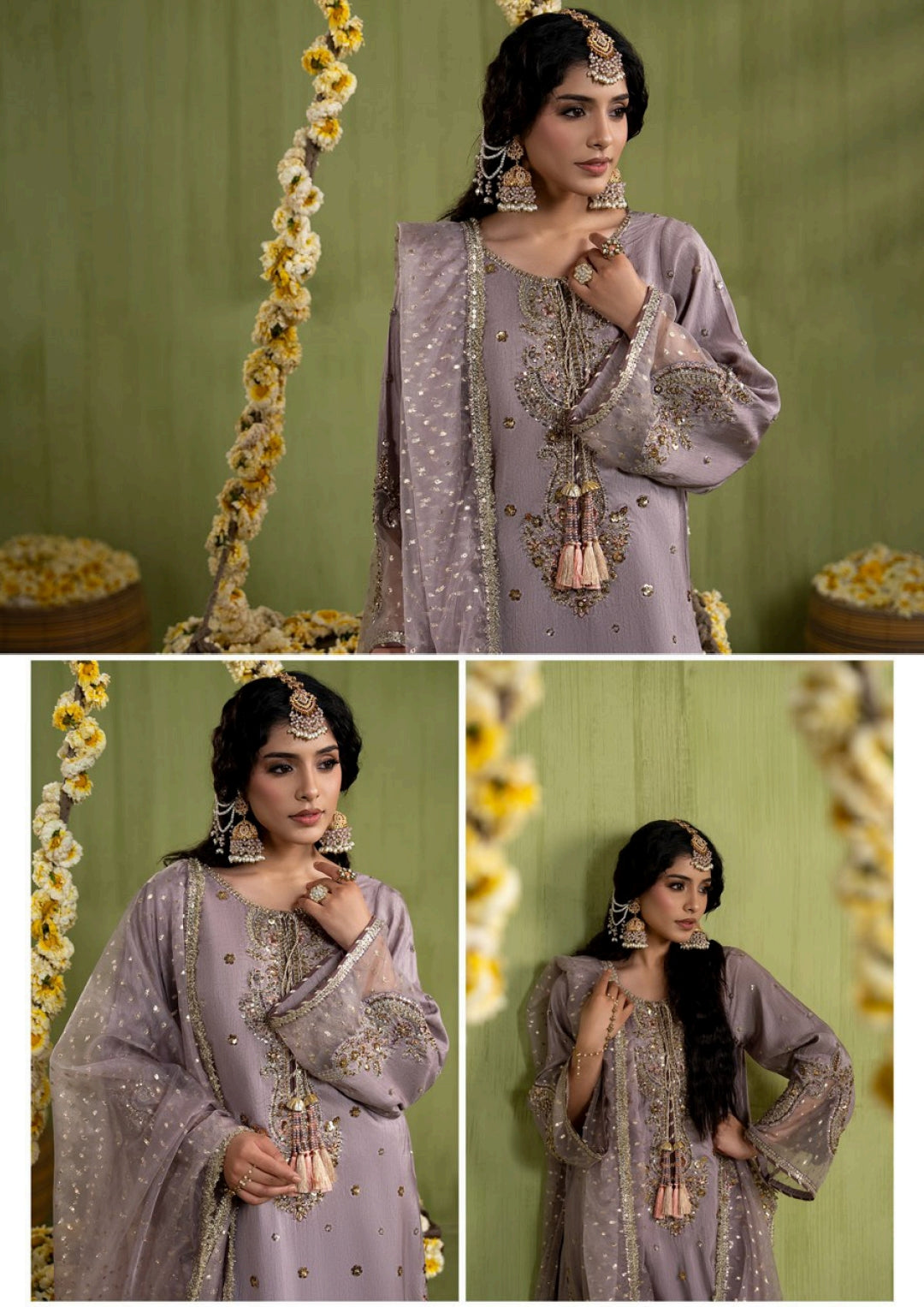 Refined Raw Silk Pakistani Wedding Dress | Farshi Shalwar & Organza Dupatta Canada