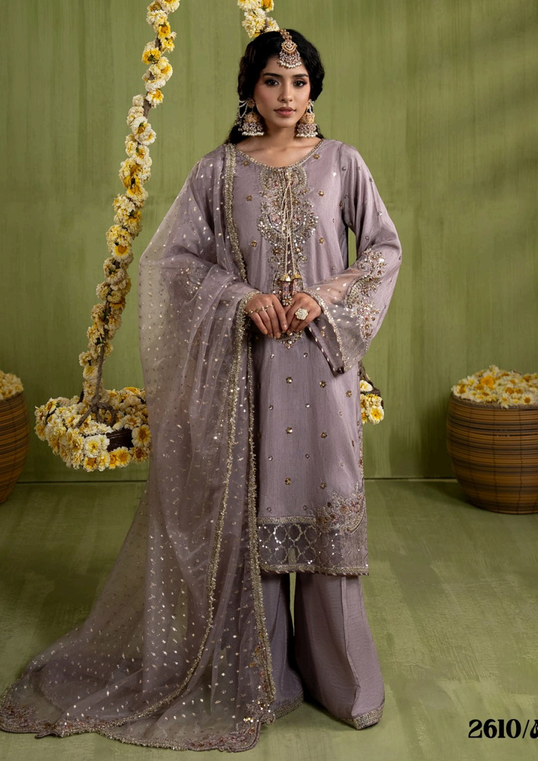 Refined Raw Silk Pakistani Wedding Dress | Farshi Shalwar & Organza Dupatta Canada