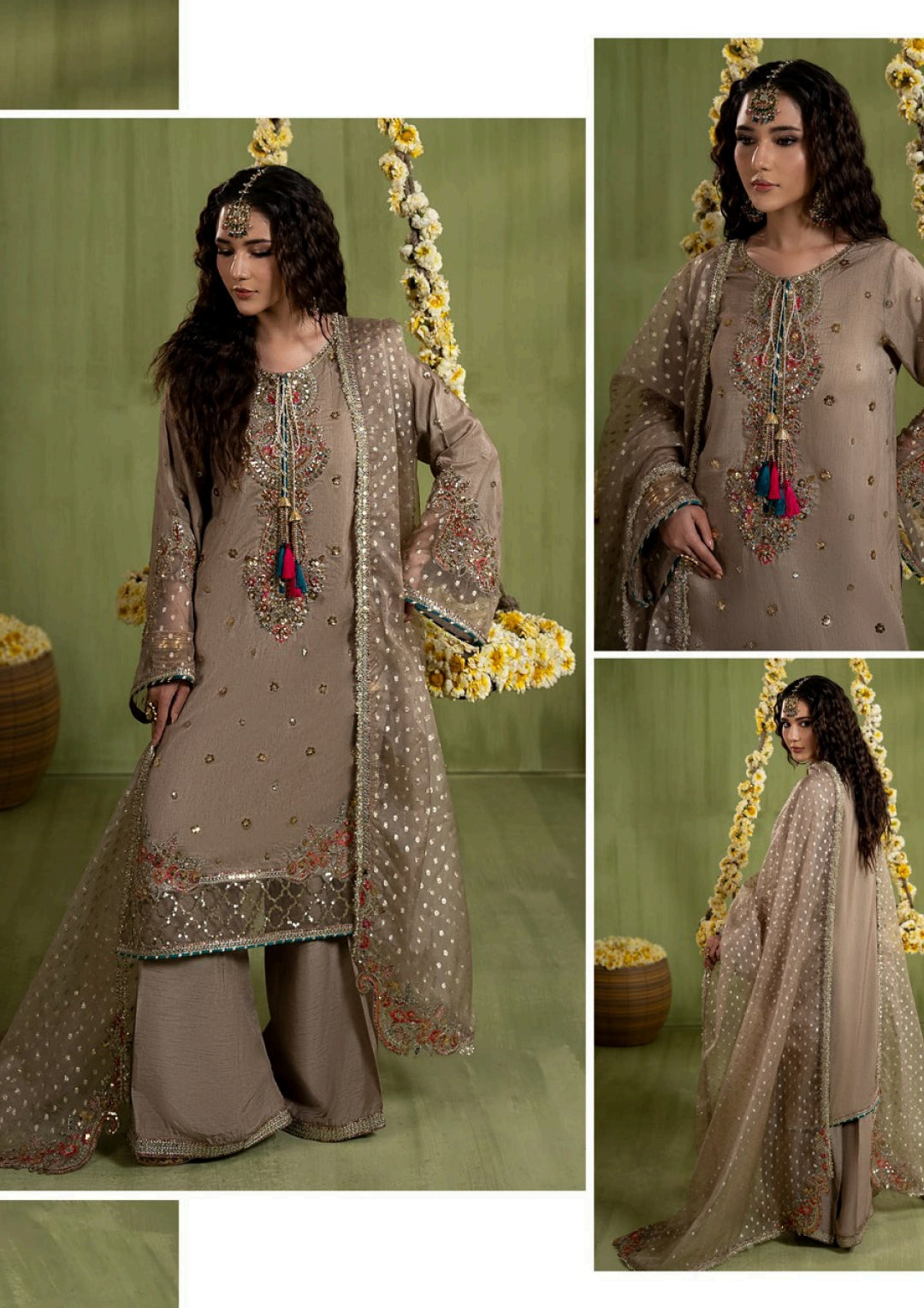 Elegant Raw Silk Pakistani Dress | Embroidered 3-Piece Wedding Outfit Canada