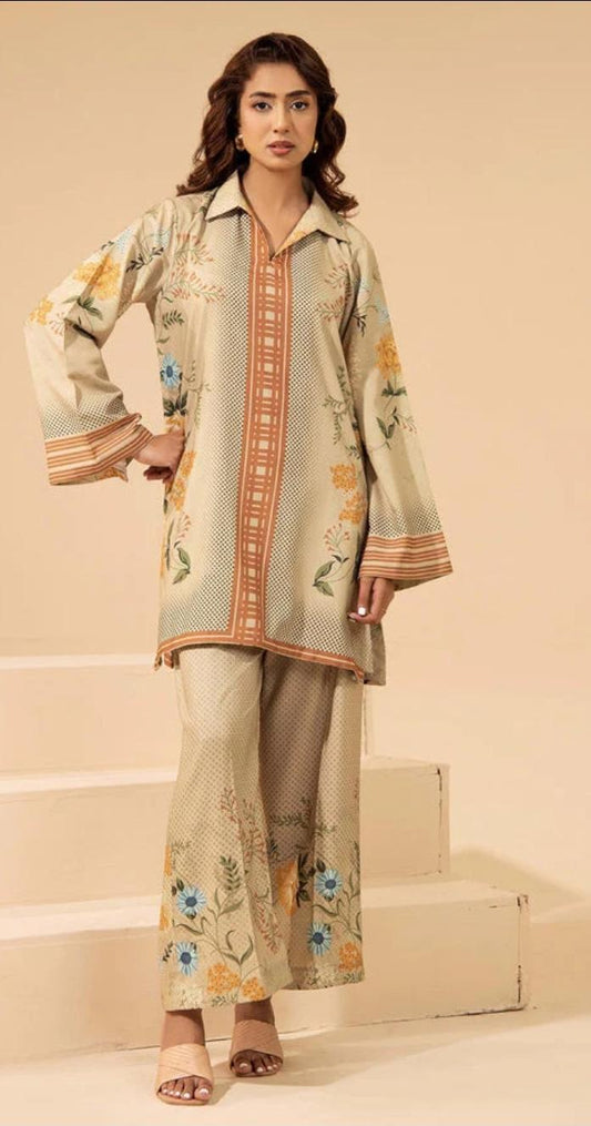 Pakistani Linen Co-ord Set | Digital Floral Print Partywear
