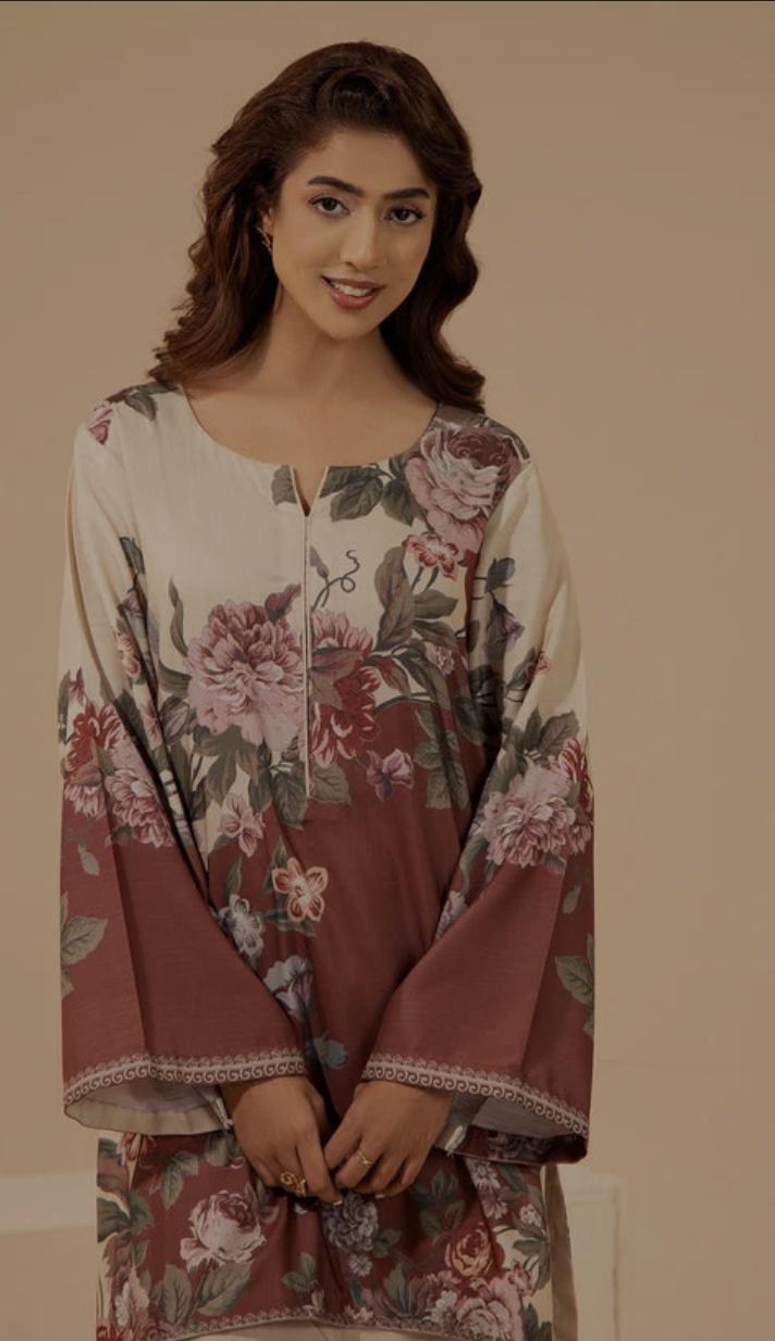 Floral Digital Print Co-ord Set | Slub Linen Partywear