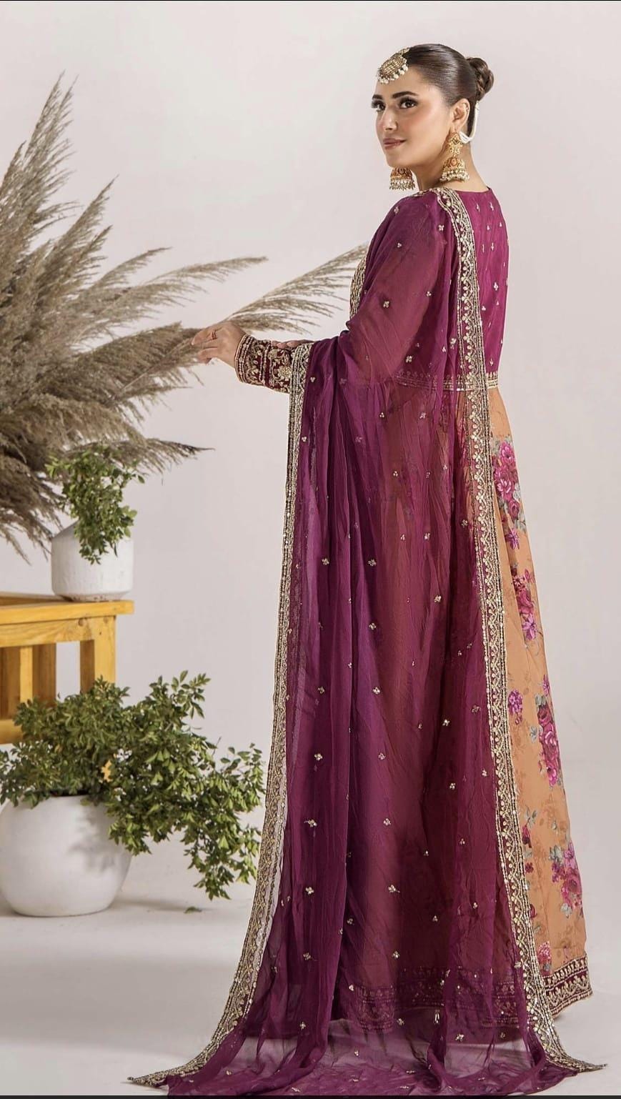 Embroidered Satin Salwar Kameez | Pakistani Digital Print Eid Outfit