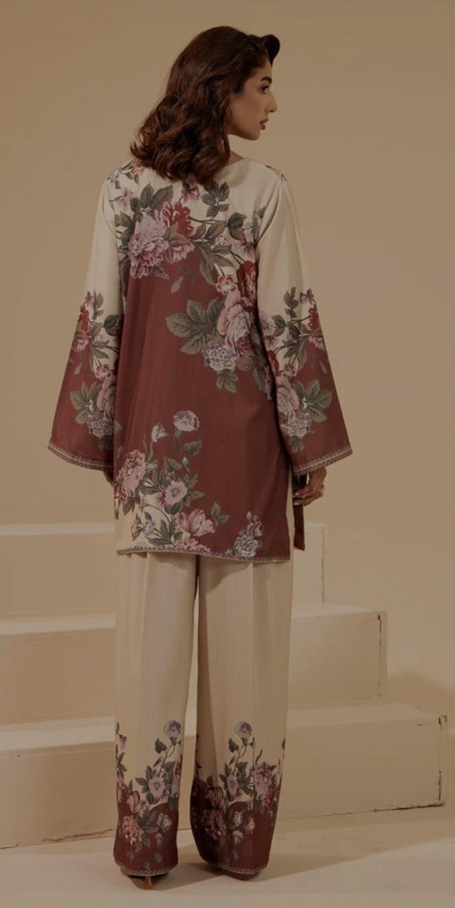 Floral Digital Print Co-ord Set | Slub Linen Partywear