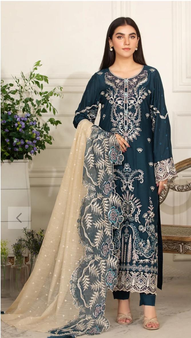 Embroidered Viscose Pakistani Suit: Designer Kameez, Dupatta & Shalwar