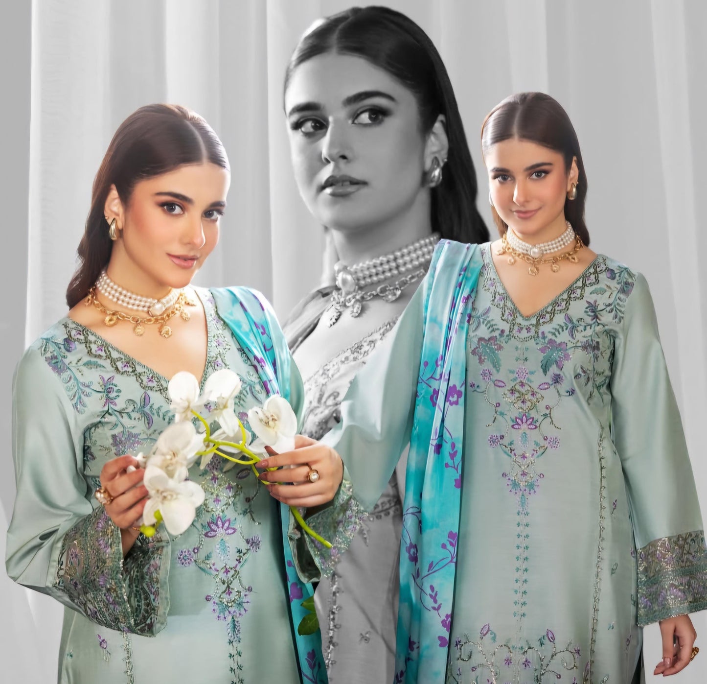 Embroidered Viscose Pakistani Suit: Digital Print Dupatta, Party Wear