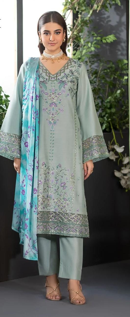 Embroidered Viscose Pakistani Suit: Digital Print Dupatta, Party Wear