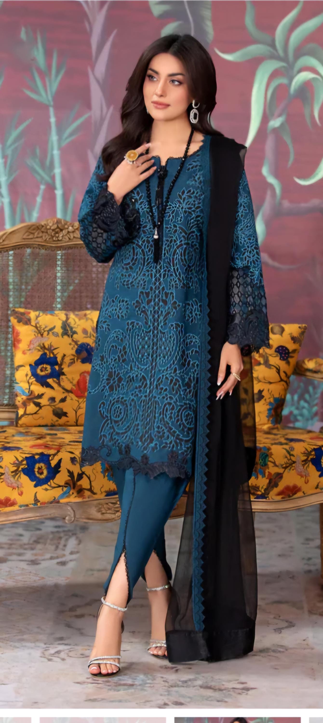 Embroidered Viscose Salwar Kameez: Pakistani Digital Print Designer Suit